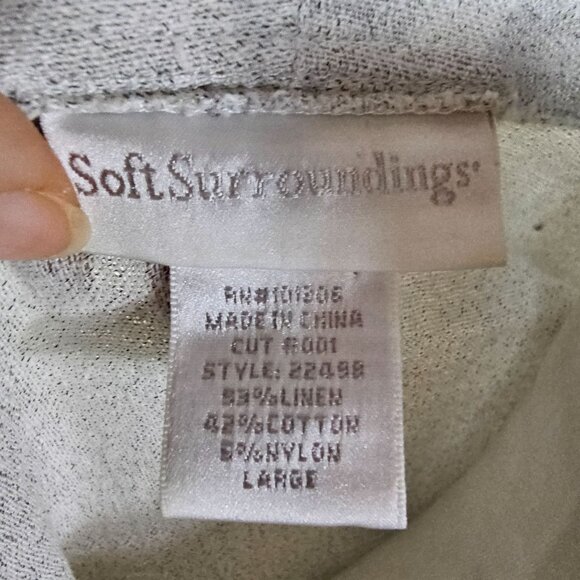 Soft Surroundings Linen Blend Jacket L Wood Button 3/4 Sleeve Relaxed Coastal - Picture 8 of 10